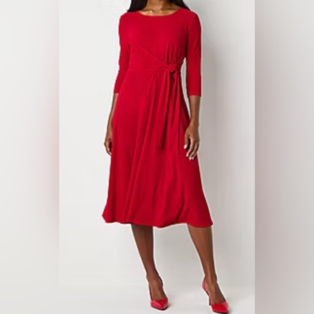 Perceptions Womens 3/4 Sleeve Midi Fit + Flare Dress